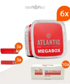 Atlantic Red Premium Volumentabak 6x Mega Box mit 2000 King Size Hülsen