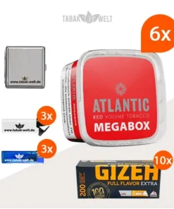 Atlantic Red Premium Volumentabak 6x Mega Box mit 2000 Full Flavor Extra Hülsen