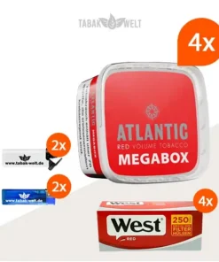 Atlantic Red Premium Volumentabak 4x Mega Box mit 1000 Special Size Hülsen