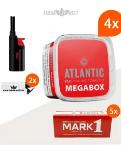 Atlantic Red Premium Volumentabak 4x Mega Box mit 1000 King Size Hülsen