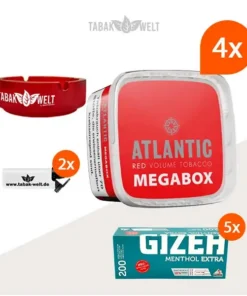 Atlantic Red Premium Volumentabak 4x Mega Box mit 1000 Menthol Extra Hülsen