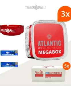 Atlantic Red Premium Volumentabak 3x Mega Box mit 1000 King Size Hülsen