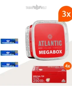 Atlantic Red Premium Volumentabak 3x Mega Box mit 1000 Special Tip Extra Size Hülsen