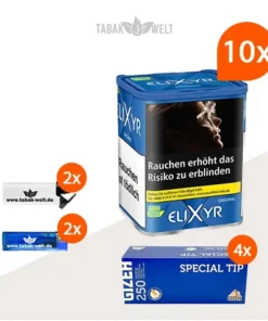 Elixyr Feinschnitttabak Blue 10x Dose mit 1000 Gizeh Special Tip Hülsen