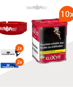 Elixyr Feinschnitttabak Red 10x Dose mit Glasaschenbecher