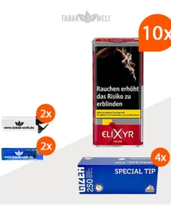 Elixyr Red Volumentabak 10x Dose mit 1000 Gizeh King Size Filterhülsen