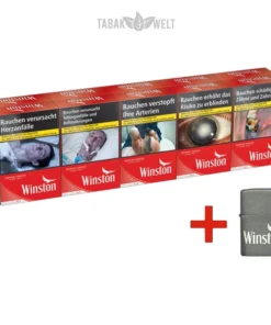 10x Winston Red Zigaretten Original Pack L mit Zippo Feuerzeug