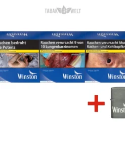 3x Winston Blue Zigaretten Big Pack 6XL mit Zippo Feuerzeug