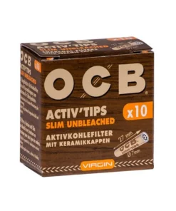 OCB Filter Slim Activ Tips Unbleached – Virgin Aktivkohle 7mm, 10 Stück