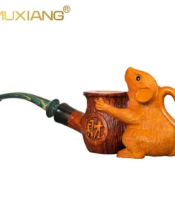 MUXIANG Hand Carved Briar Rat Cornucopia Pipe