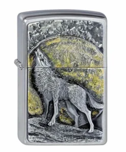 Zippo Chrom gebürstet Wolf at Moonlight Emblem