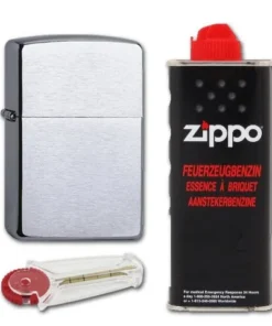 Zippo Set Chrom gebürstet + Benzin und Feuerzeugsteine