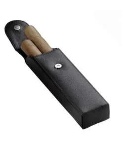 Zigarren-Etui Leder in schwarz mit Überschlag – 160mm lang und 25mm tief, 2er
