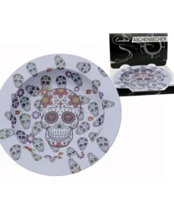 Aschenbecher „Skulls“ weiß -bunt aus Metall, Ø ca.14 cm