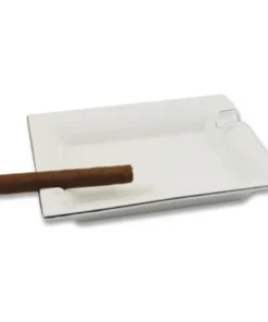 Zigarrenaschenbecher Weiß aus Porzellan mit Silberrand – 21x17cm