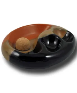 Pfeifenaschenbecher aus Keramik Schwarz/Braun in ovaler Form und Naturkorken