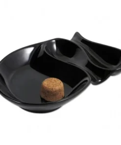 Pfeifenaschenbecher aus Keramik Schwarz in ovaler Form und Naturkorken