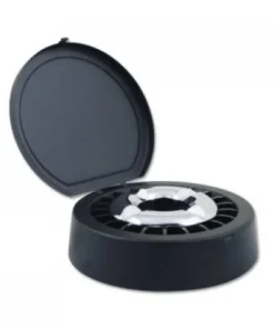 Metallaschenbecher Schwarz-Chrom mit Sterneinsatz und Deckel