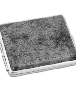 Zigaretten-Etui Metall mit Kunstleder-Cover in grau meliert, 18er