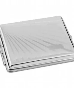 Zigaretten-Etui Nickel-Chrom-Poliert mit Strahlen-Dekor und Gravurfeld, 24er