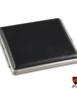 Zigaretten-Etui Metall mit Kunstleder-Cover in schwarz, 24er