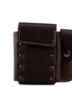 Zigaretten-Etui Leder in braun mit Nieten und Feuerzeugköcher, 20er