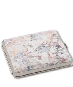 Zigaretten-Etui Nickel mit Kunstleder-Cover in beige-marmoriert, 18er