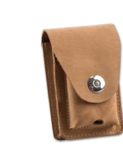 Zigaretten-Etui Leder in hellbraun mit Feuerzeugköcher und Gürtelschlaufe, 20er