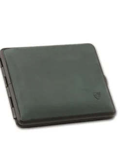 Zigaretten-Etui Metall mit Leder-Cover in grün und schwarzem Rahmen, 18er