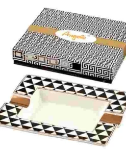 Zigarrenaschenbecher Angelo New Bone China aus Porzellan mit schwarzen Dreiecken – 20,5x17cm