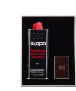 Zippo Geschenkbox Leather Wrap mit Steine und Benzin