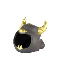 Aschenbecher Kuh, braun/gold; 11x14x14 cm, einzeln