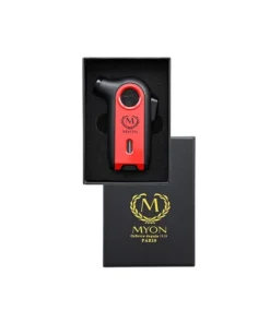 Sturm-, Zigarrenfeuerzeuge „Myon“ inkl. Box, schwarz-rot, Jet-Flame
