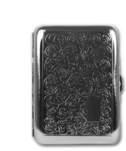Zigaretten-Etui Metall mit Floral-Dekor und Gravurfeld, 14er