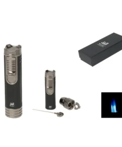 Zigarrenfeuerzeug „Winjet“ schwarz crackle/anthrazit, 3xJet-Flame, Bohrer, Dorn, Zigarrenablage