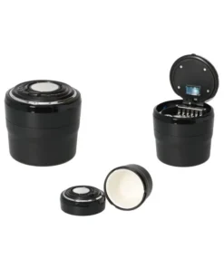 Autoaschenbecher „Schwarz/Silber“ mit LED innen+Gluttöter, Ø 5,5 / 6,2 cm H.7,5cm