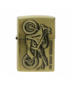 Benzinfeuerzeug „Motorcycles Sports Car“ Sturmfeuerzeug „Buddha“ Antik-Gold mit Einsatz