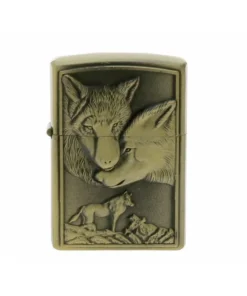 Benzinfeuerzeug „Wolf“ Antik-Gold mit Einsatz