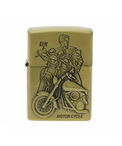 Benzinfeuerzeug „Motorcycles“ Antik-Gold mit Einsatz