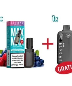 AKTION – 1x ELBAR Max Pod – Blueberry Sour Raspberry + 1x ELFBAR Max Basisgerät – black GRATIS