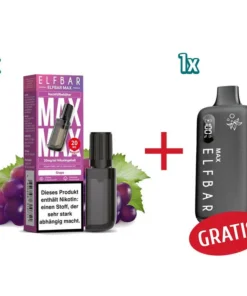 AKTION – 1x ELBAR Max Pod – Grape + 1x ELFBAR Max Basisgerät – black GRATIS