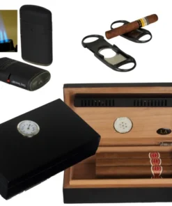 LA Humidor – Geschenkset Black Edition Polymerbefeuchter, Cutter, Feuerzeug
