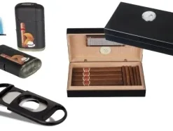 Set Mini Humidor Pianolack schwarz Feuerzeug Cutter
