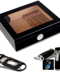 Humidorset Black-Editon Sichtfenster 2 Polymerbefeuchter