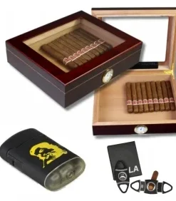 Humidor -Set Teakwood Finish Kristallglas V-240 Polymerbefeuchter