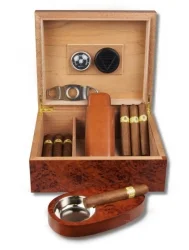 Humidor Geschenk Set Wurzelholzfinish Polymerbefeuchter V-460