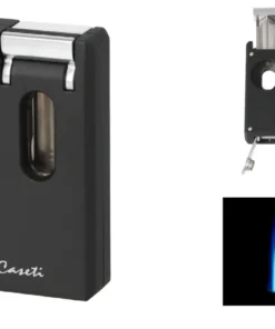 Caseti Zigarrenfeuerzeug Jet Flame schwarz matt mit Zigarrenabschneider Kerbschnitt und Bohrer 0,8mm