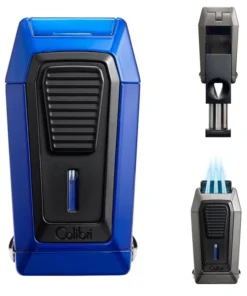 * COLIBRI Cigarrenfeuerzeug Quantum blau 3er-Jet-Flamme Zigarrencutter Kerbschnitt