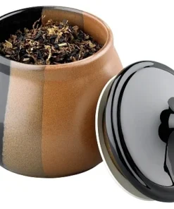 Tabaktopf Keramik schwarz/braun für 100g (Deckel mit Griff)