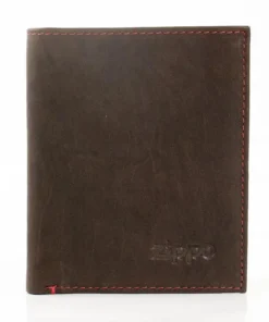 Zippo Herren-Geldbeutel Leder hoch Mocca rote Steppnaht